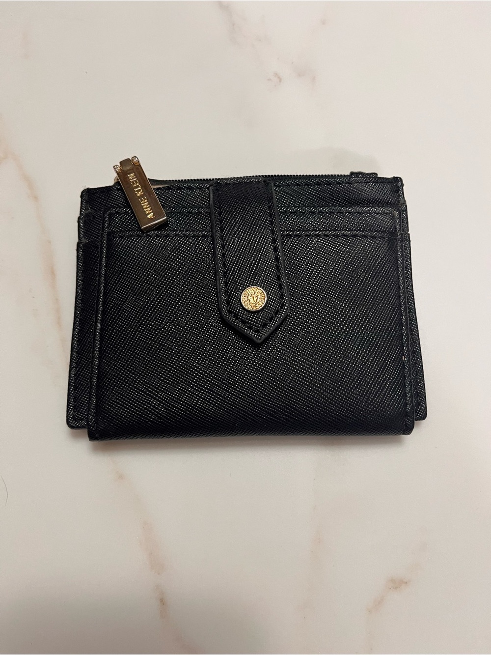 ANNE KLEIN Mini Wallet Card Id Holder Money Fold Black Leather EUC